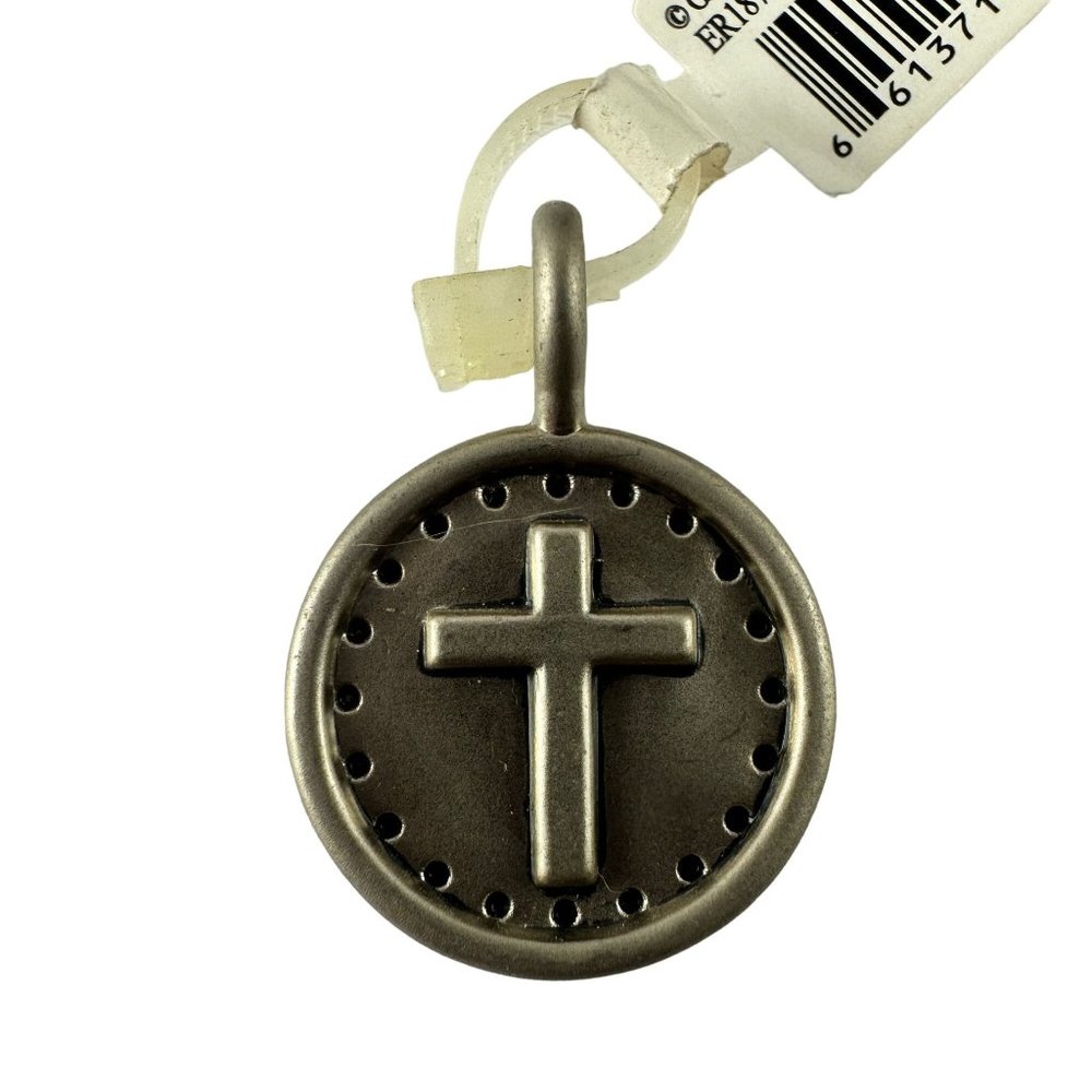 Ganz Silver Tone Round Charm Pendant with Cross